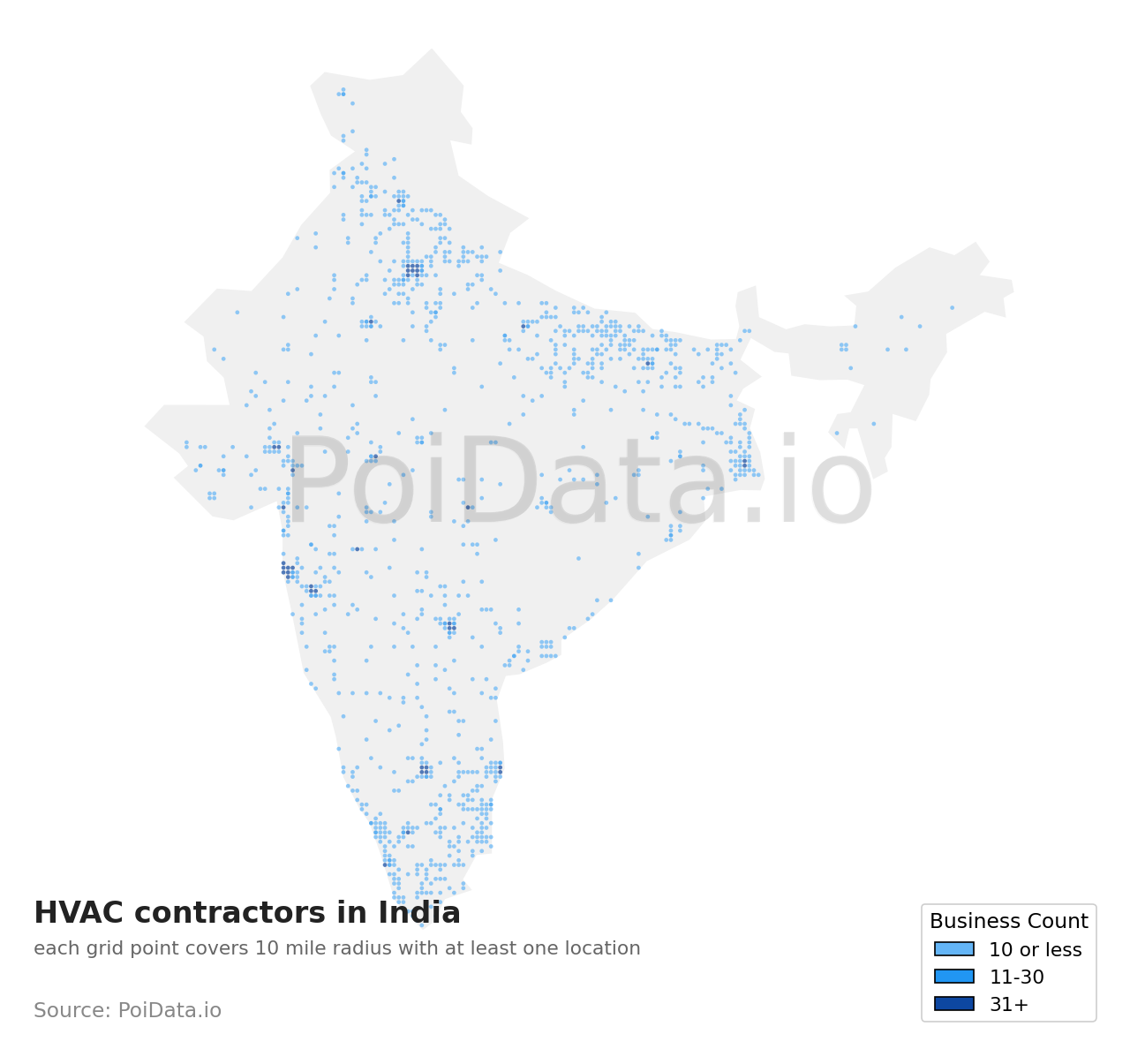 HVAC contractor density map for India