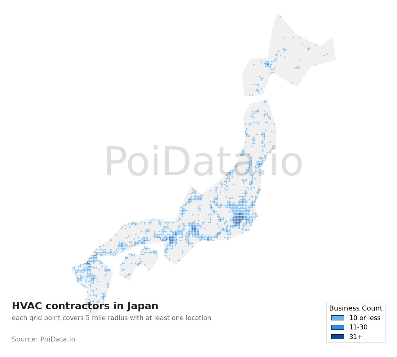 HVAC contractor density map for Osaka, Japan