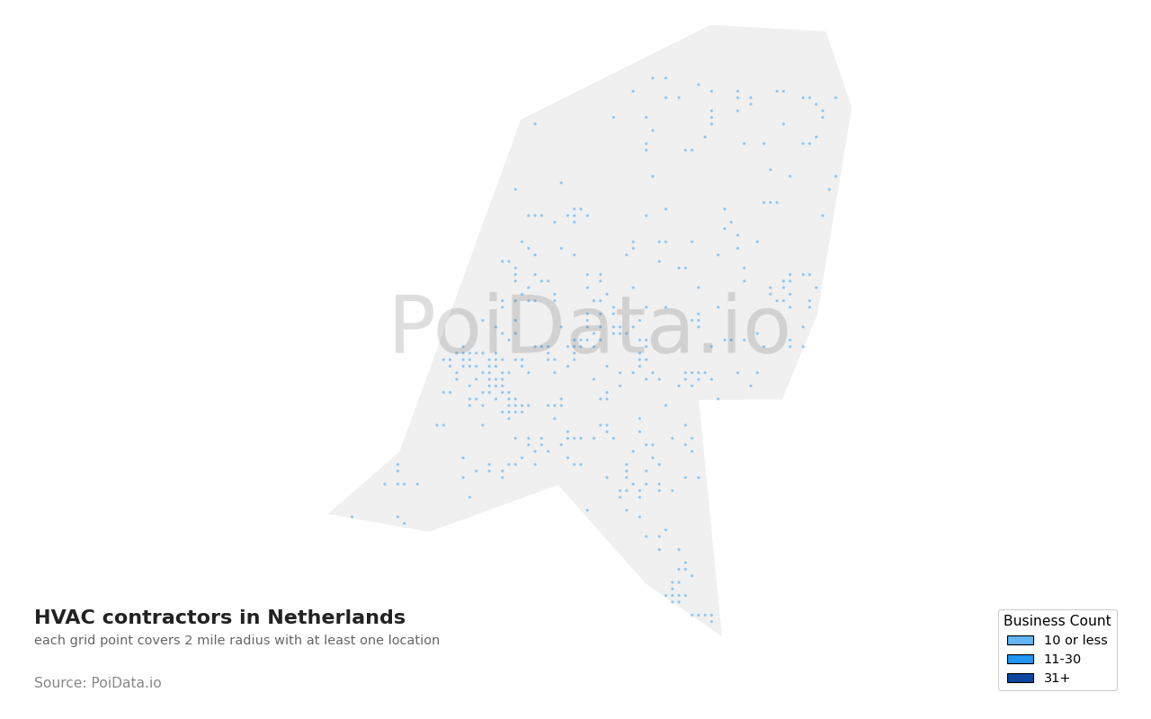 HVAC contractor density map for Netherlands