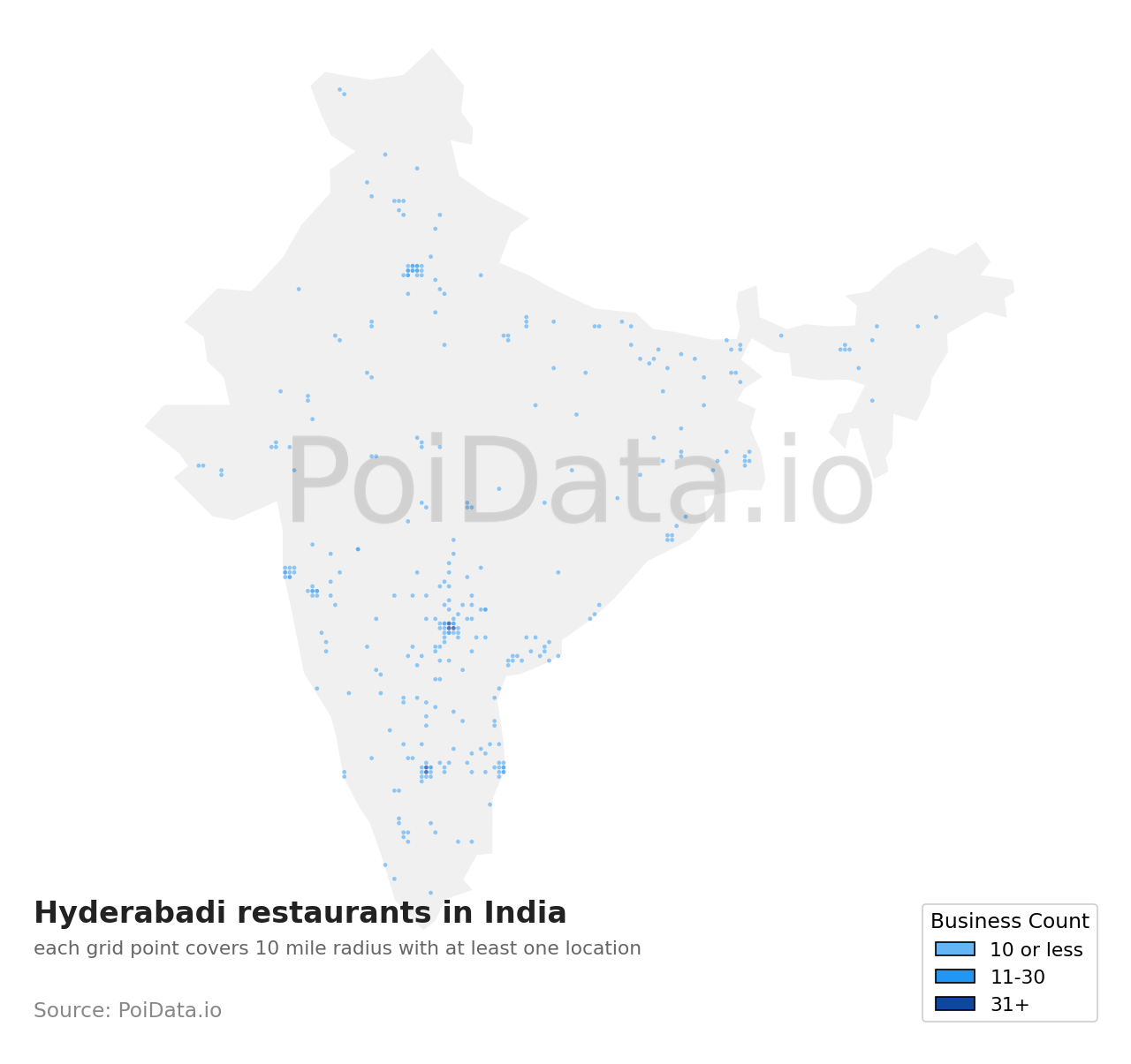 Hyderabadi restaurant density map for India