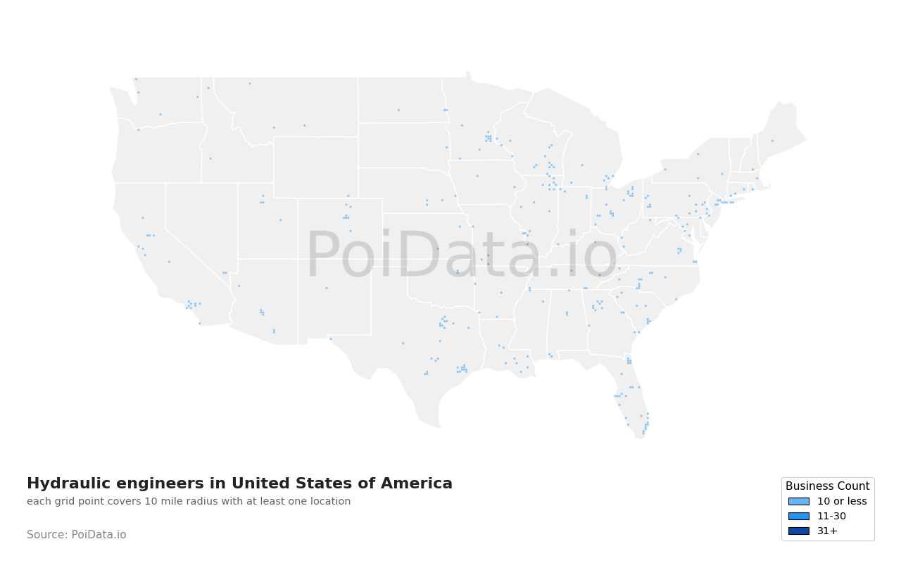Hydraulic engineer density map for United States