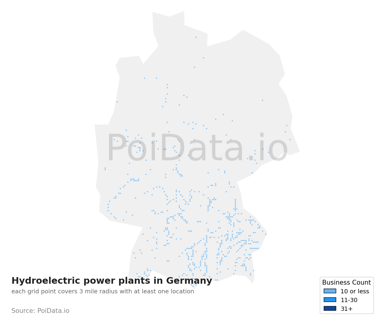 Hydroelectric power plant density map for Germany
