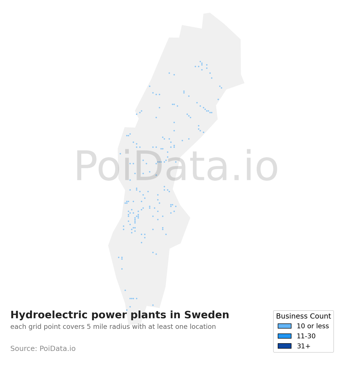 Hydroelectric power plant density map for Sweden