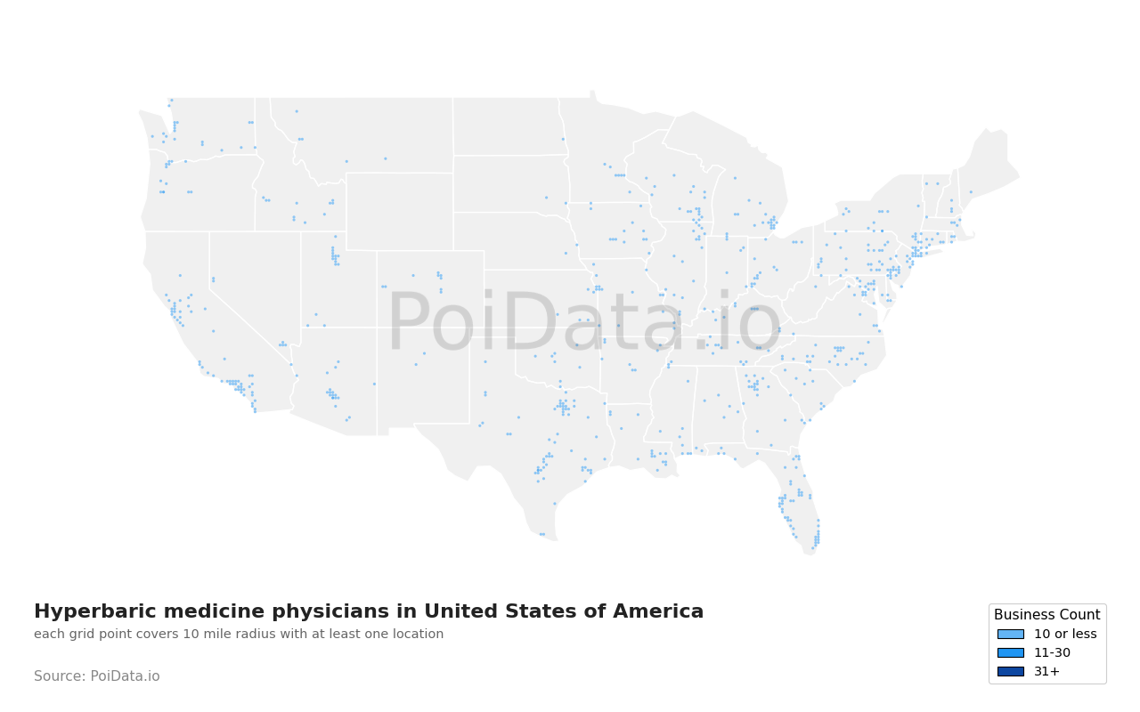 Hyperbaric medicine physician density map for Pennsylvania, United States