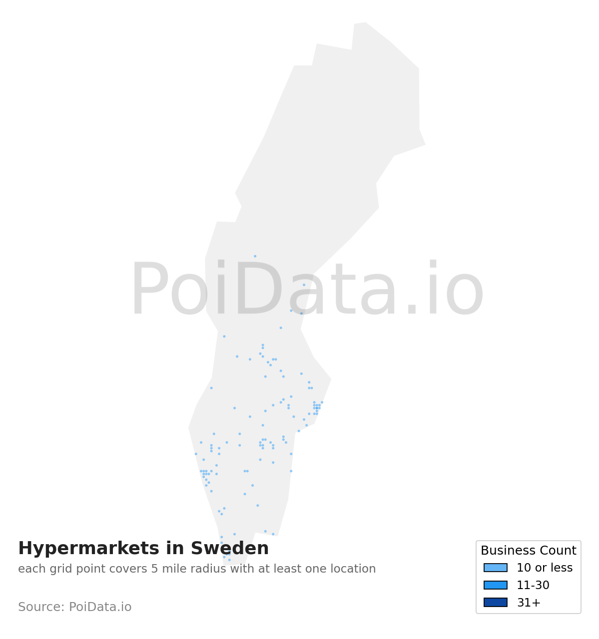 Hypermarket density map for Sweden