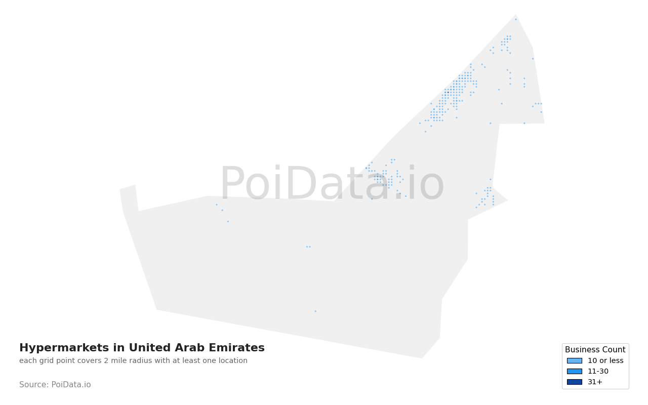 Hypermarket density map for United Arab Emirates