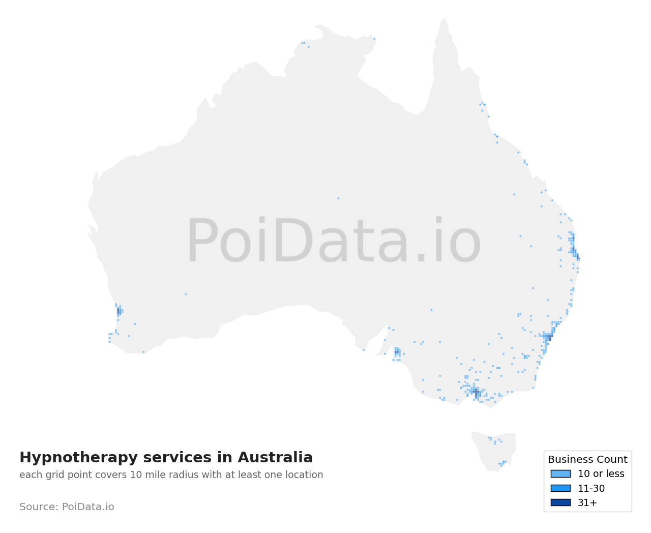 Hypnotherapy service density map for Australia