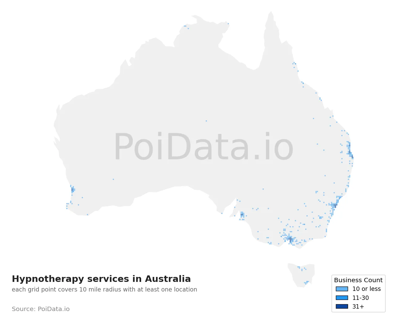 Hypnotherapy service density map for Australia