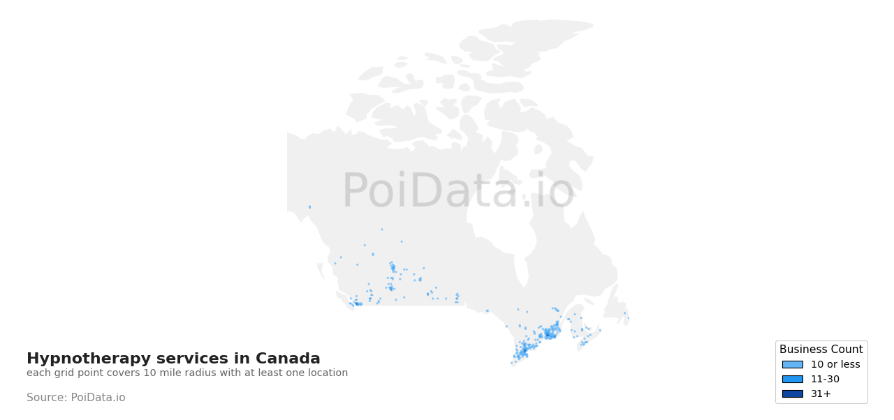 Hypnotherapy service density map for Canada