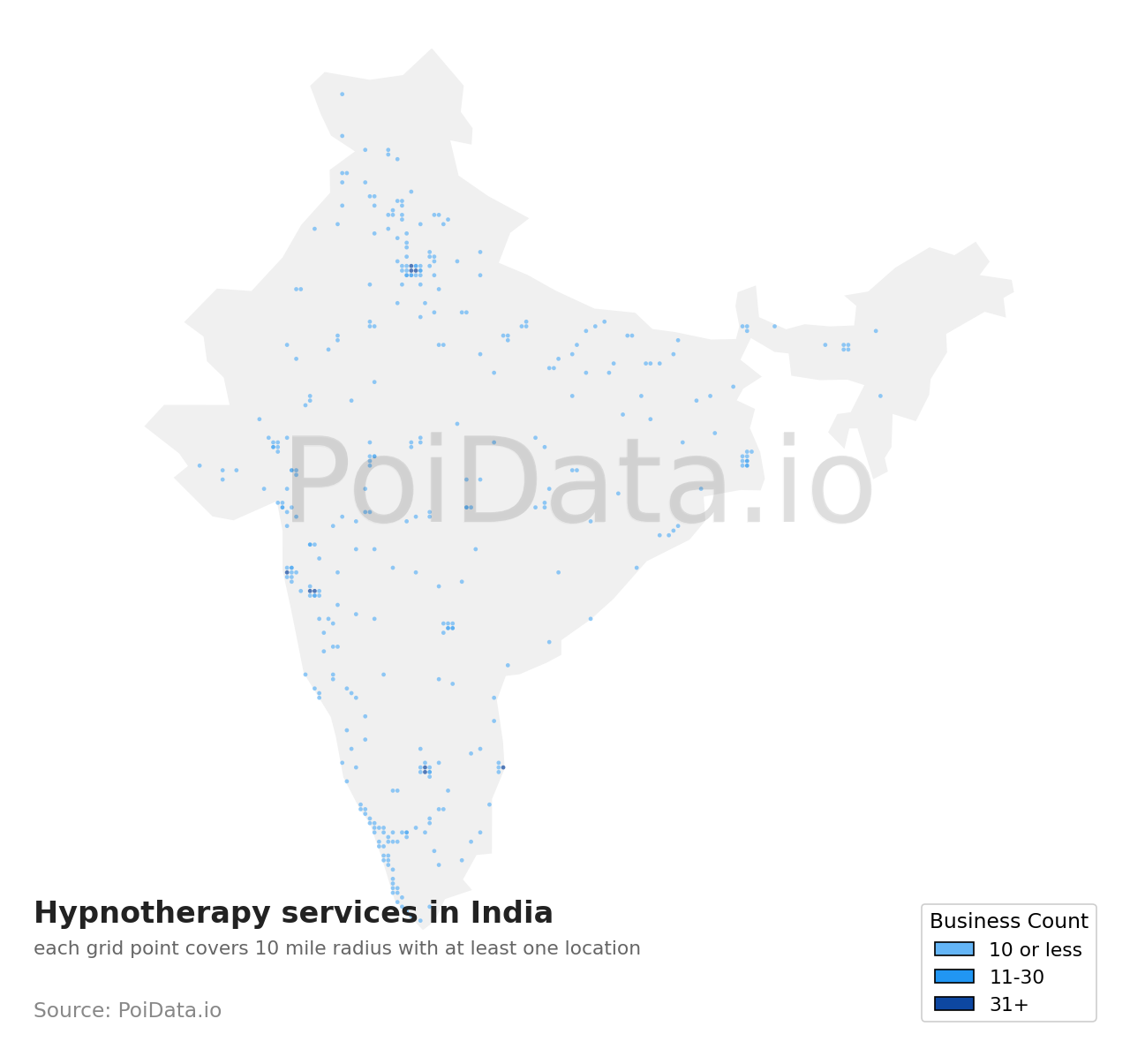 Hypnotherapy service density map for India