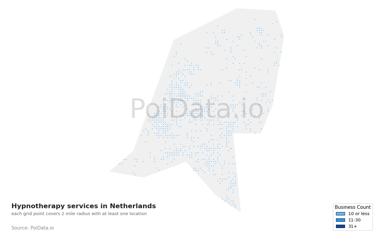 Hypnotherapy service density map for Netherlands