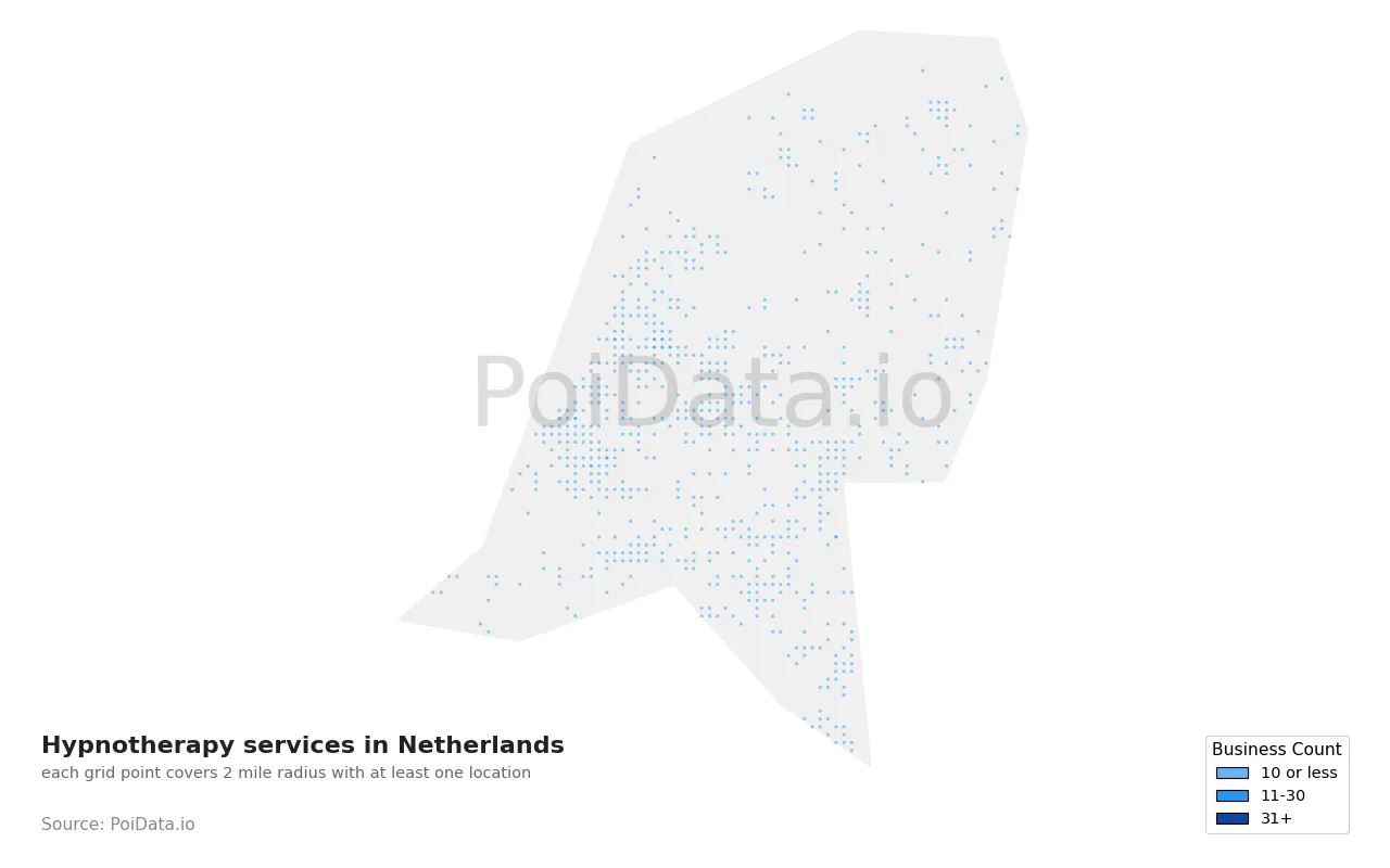 Hypnotherapy service density map for Netherlands