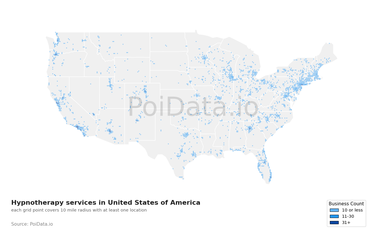 Hypnotherapy service density map for Washington, United States
