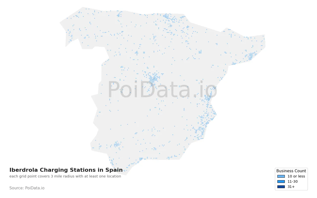 Iberdrola Charging Station density map for Spain