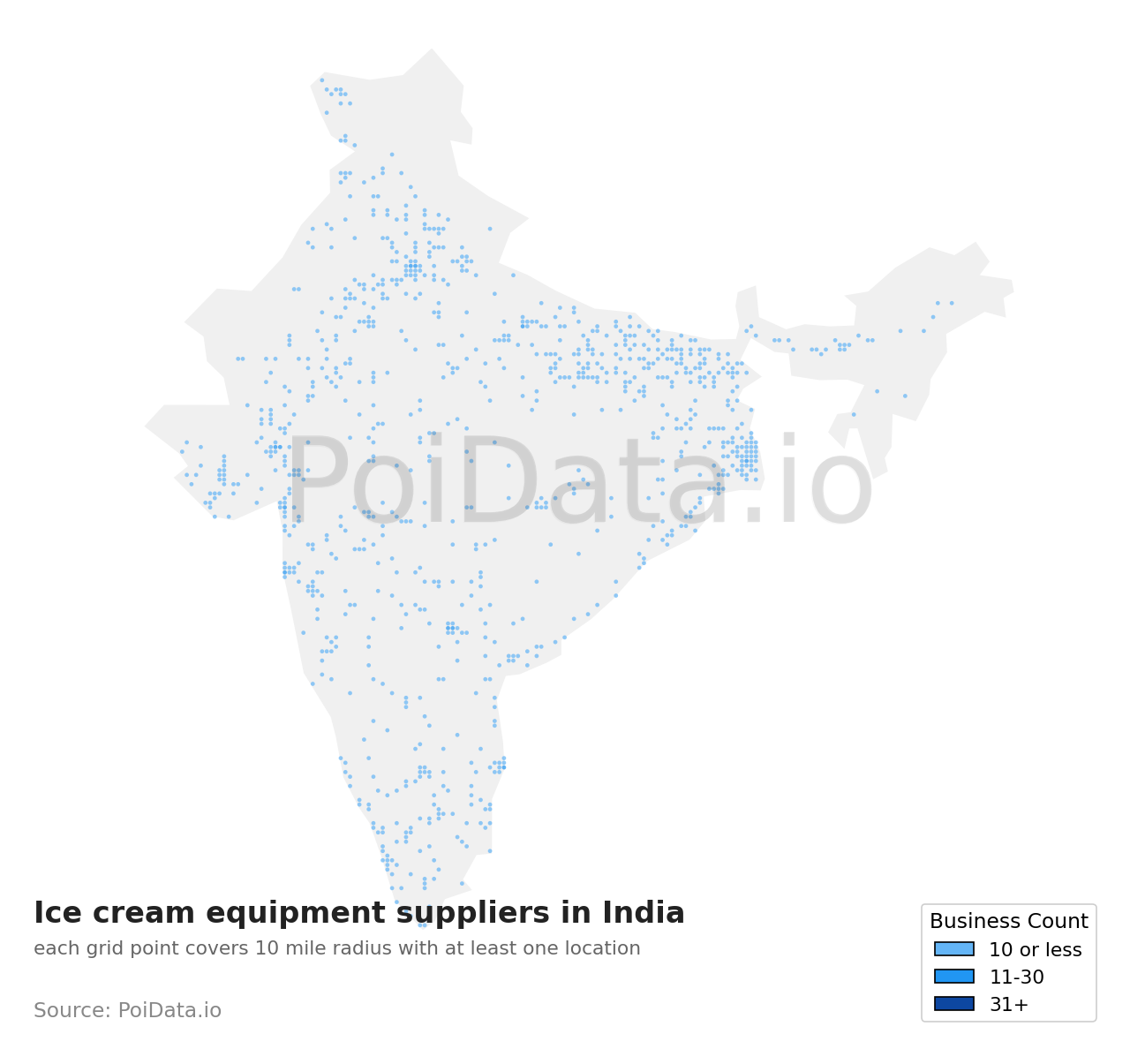 Ice cream equipment supplier density map for India