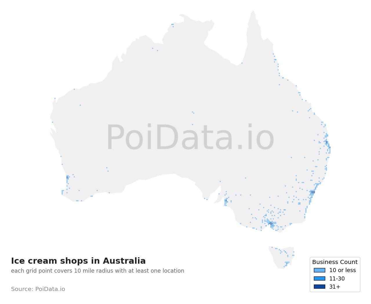 Ice cream shop density map for Australia
