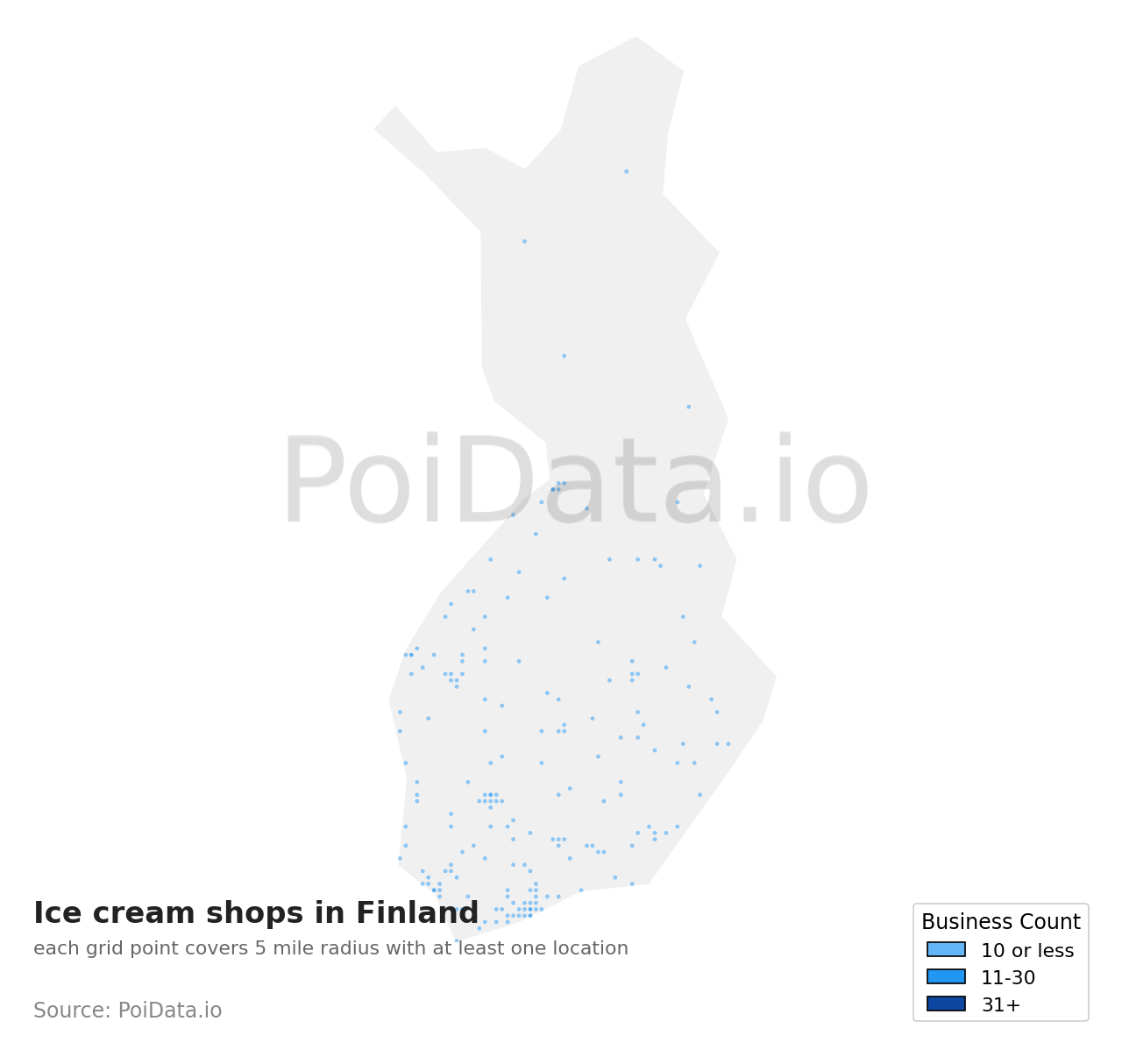 Ice cream shop density map for Finland