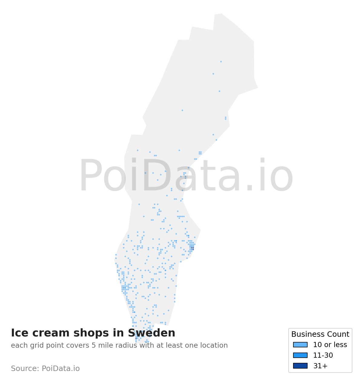 Ice cream shop density map for Sweden