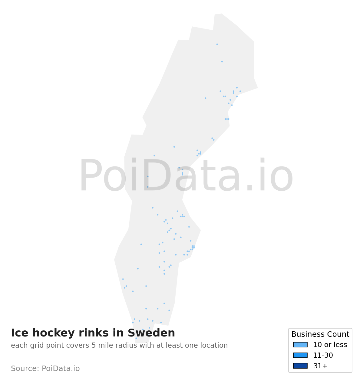 Ice hockey rink density map for Sweden
