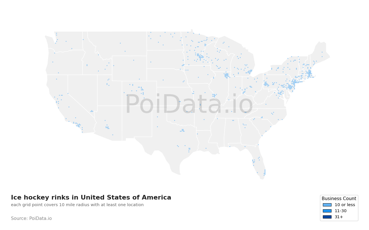 Ice hockey rink density map for Washington, United States