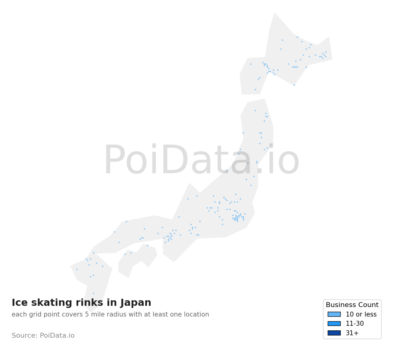 Ice skating rink density map for Japan