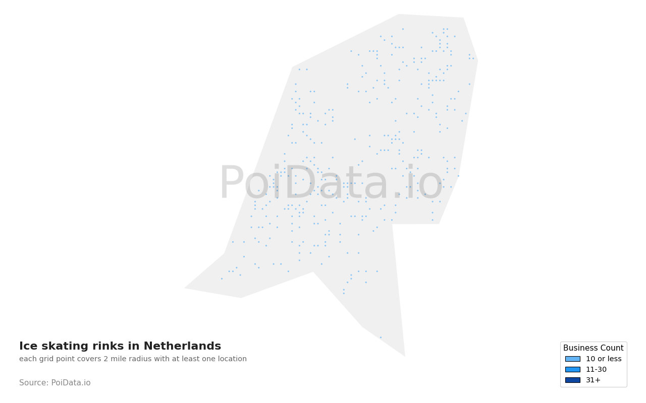 Ice skating rink density map for Netherlands