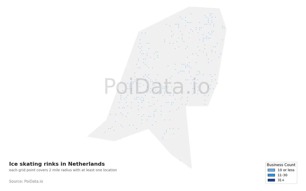 Ice skating rink density map for Netherlands