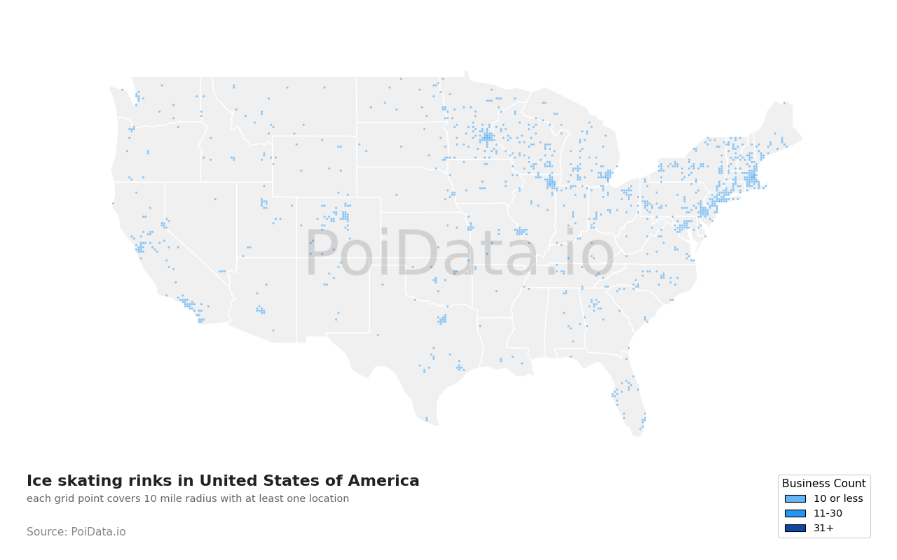 Ice skating rink density map for Wisconsin, United States