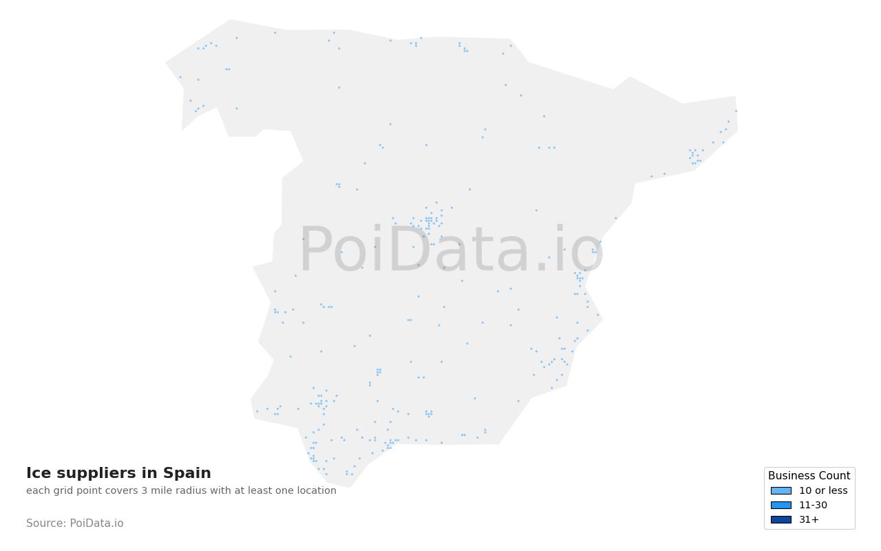 Ice supplier density map for Spain