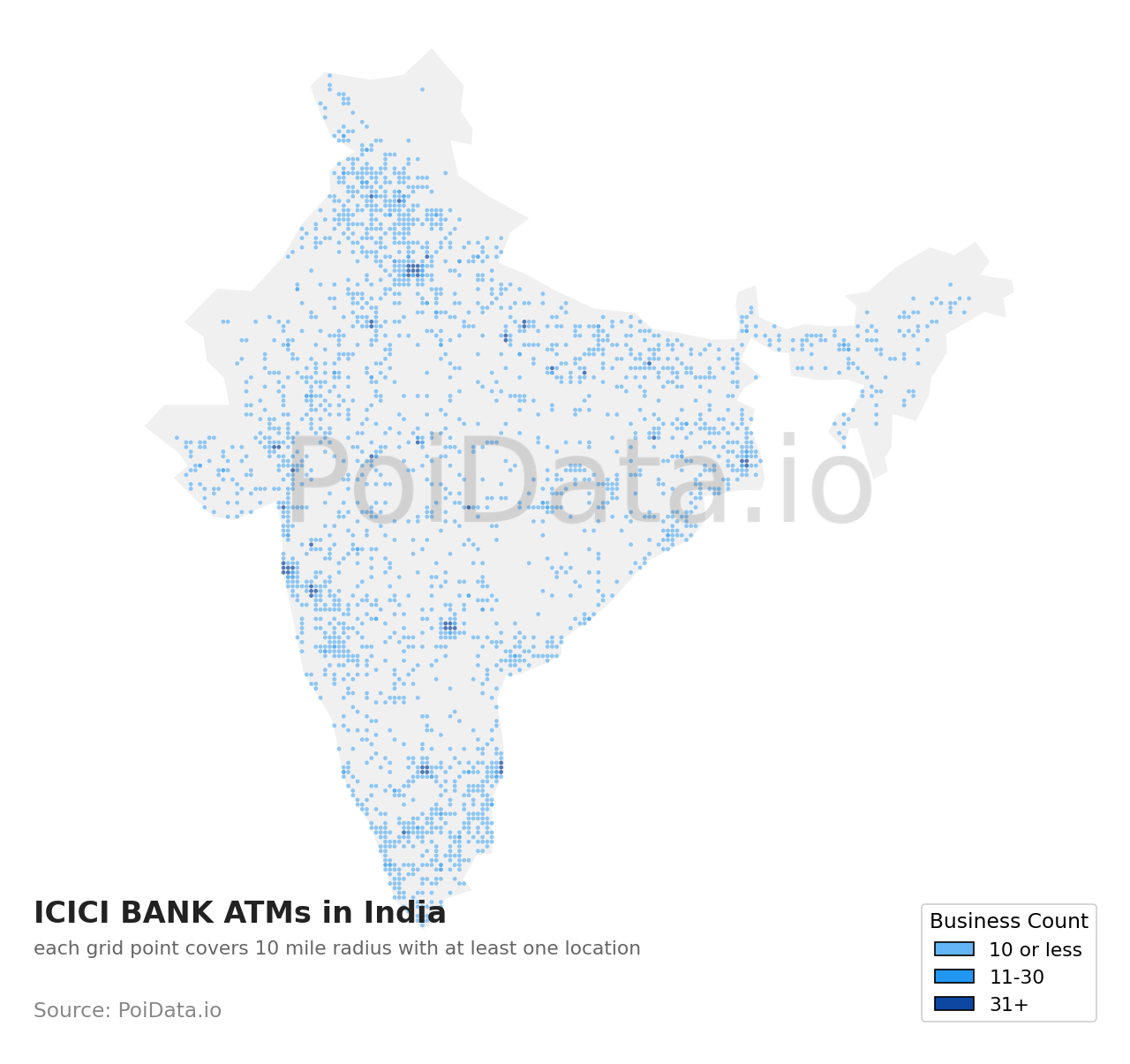 ICICI BANK ATM density map for India