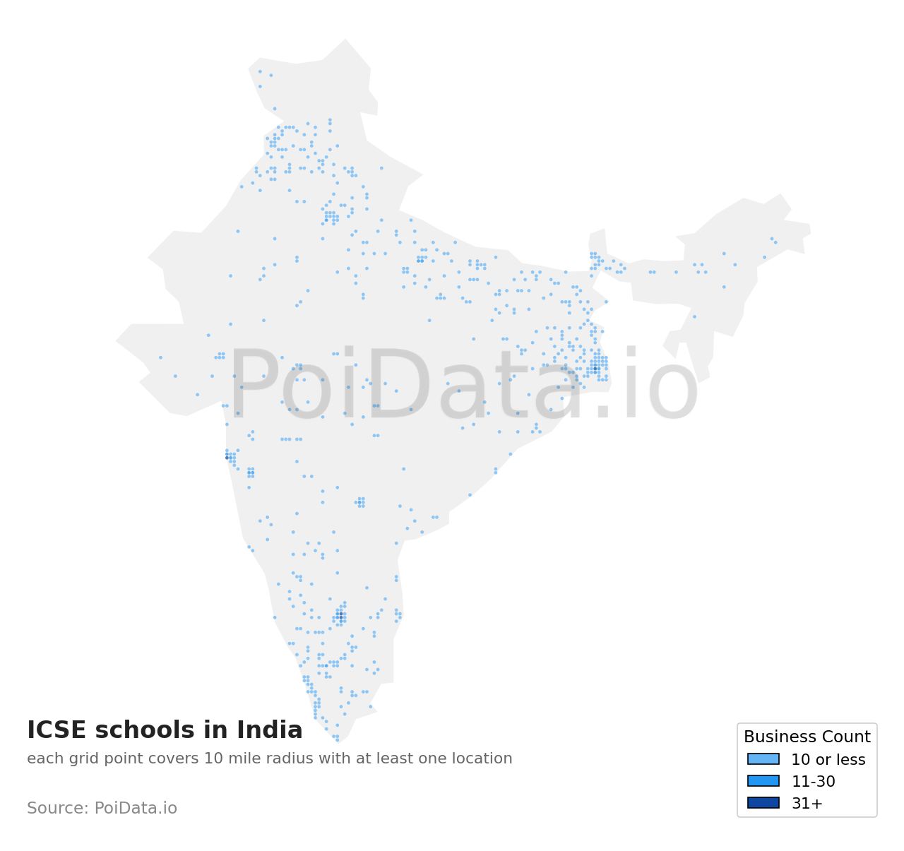 ICSE school density map for India