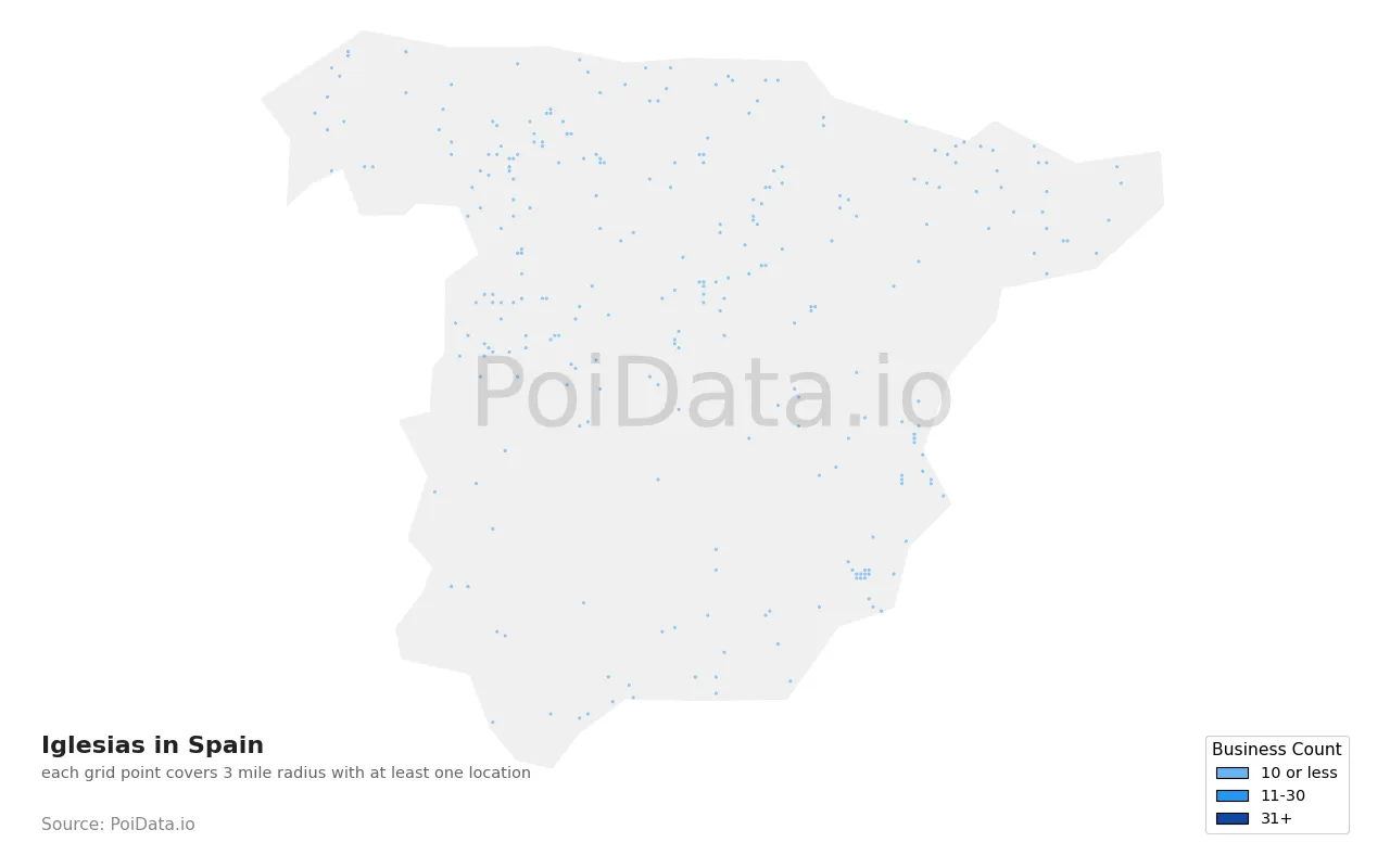 Iglesia density map for Spain