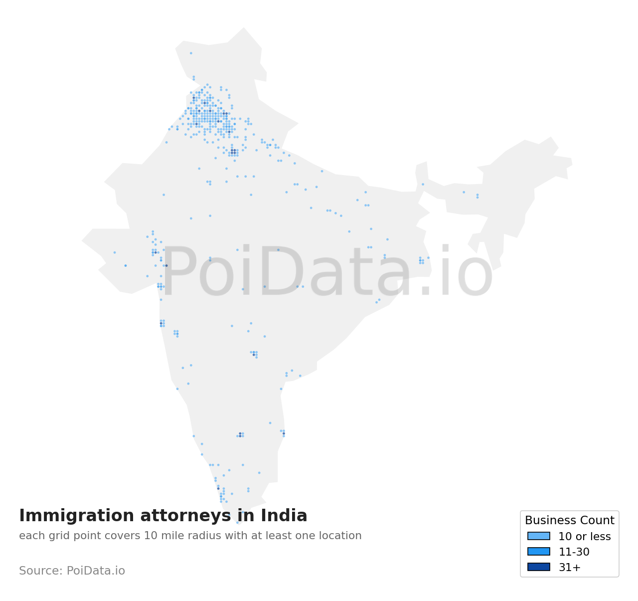 Immigration attorney density map for India