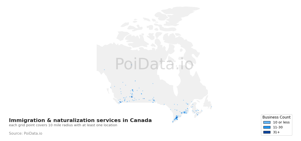 Immigration & naturalization service density map for Saskatchewan, Canada