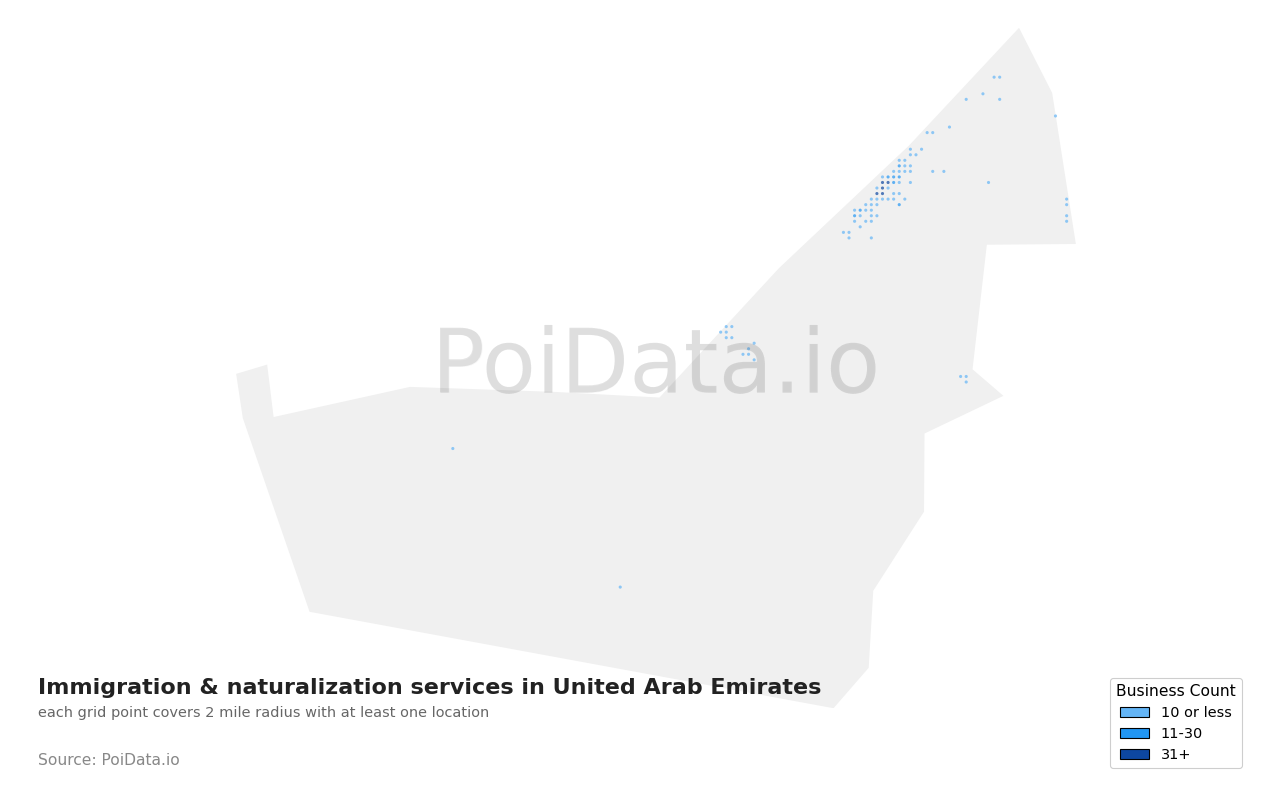 Immigration & naturalization service density map for United Arab Emirates