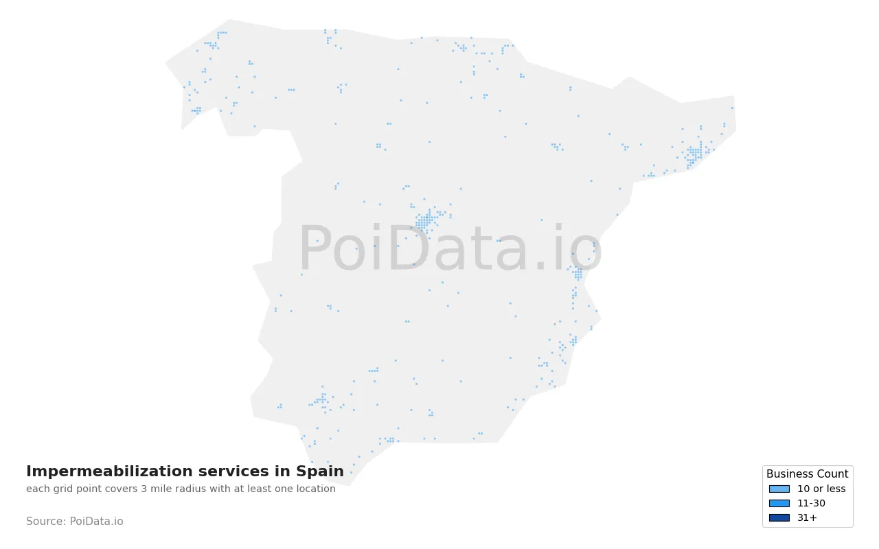 Impermeabilization service density map for Spain