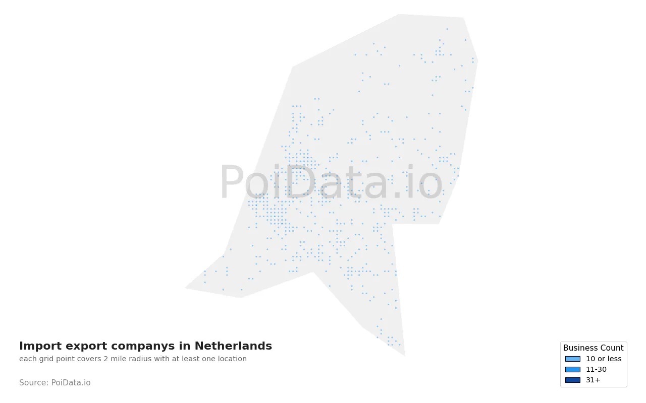 Import export company density map for Netherlands