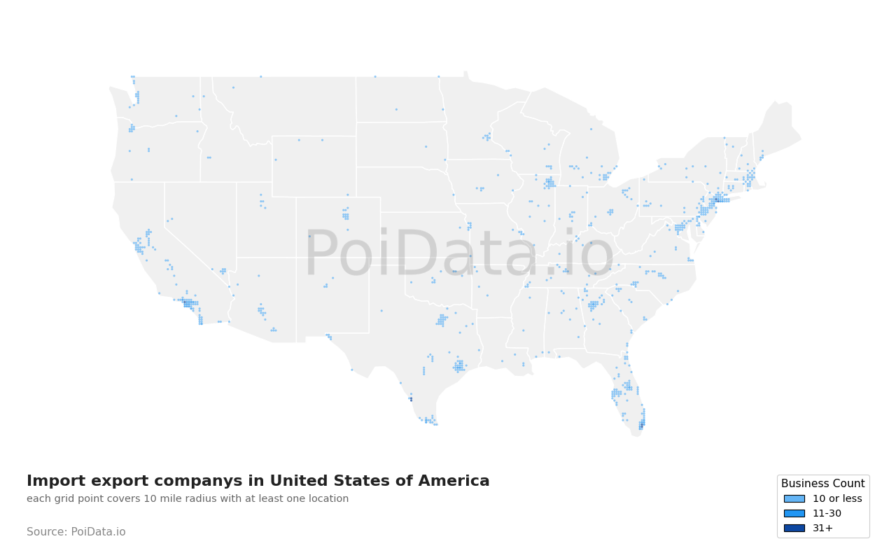 Import export company density map for Ohio, United States