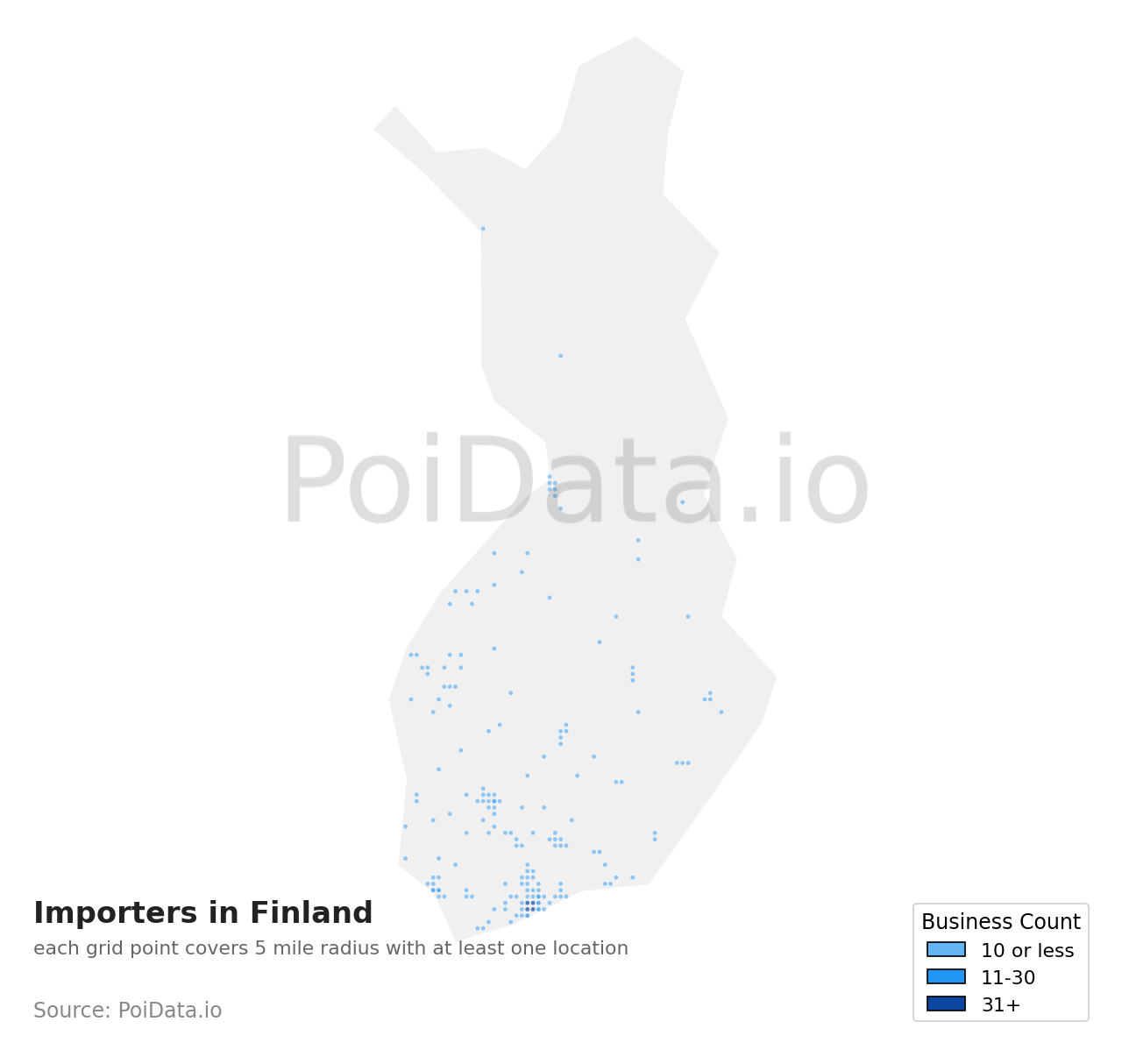 Importer density map for Finland