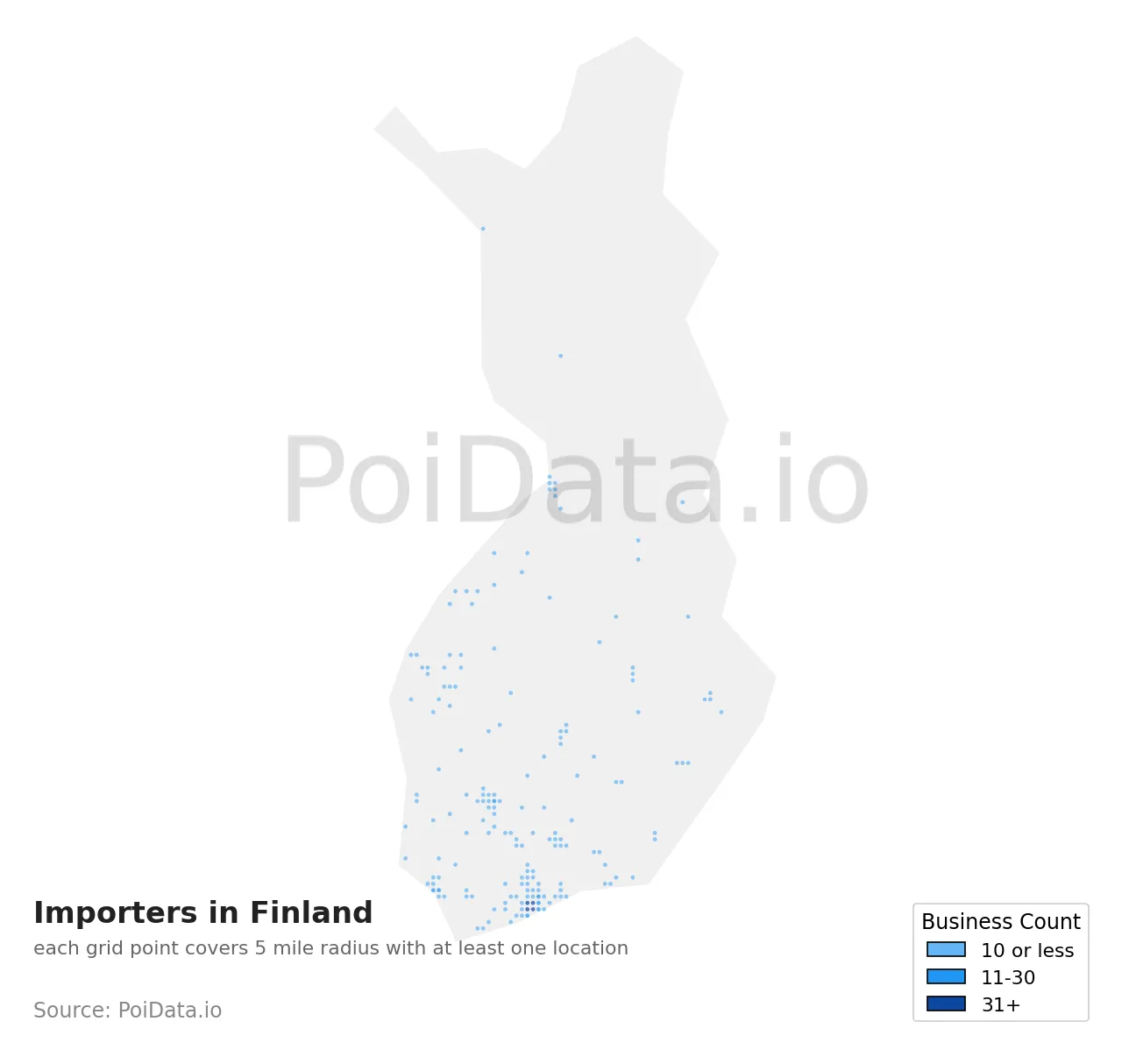 Importer density map for Finland