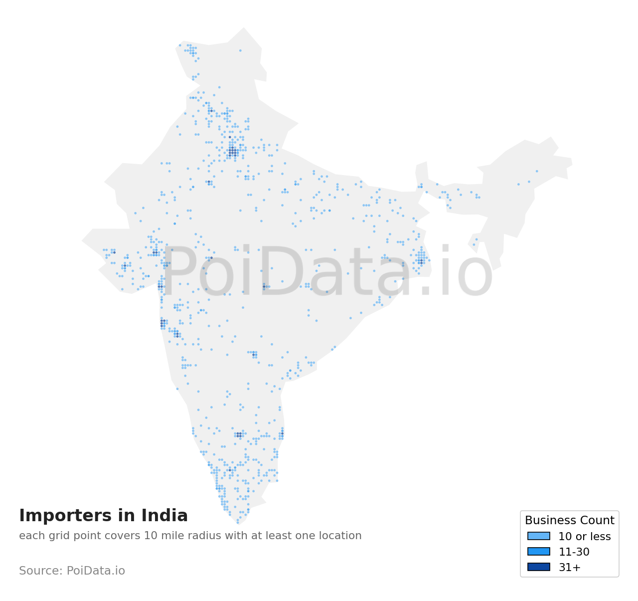 Importer density map for India