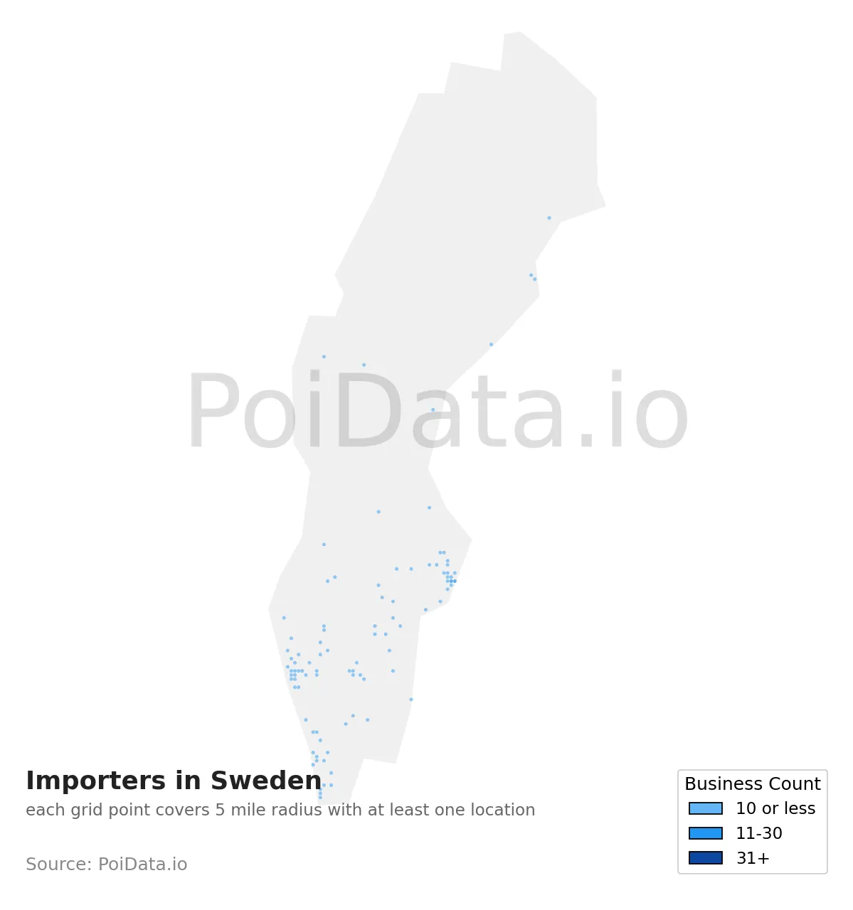 Importer density map for Sweden