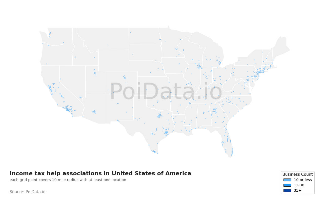 Income tax help association density map for Illinois, United States