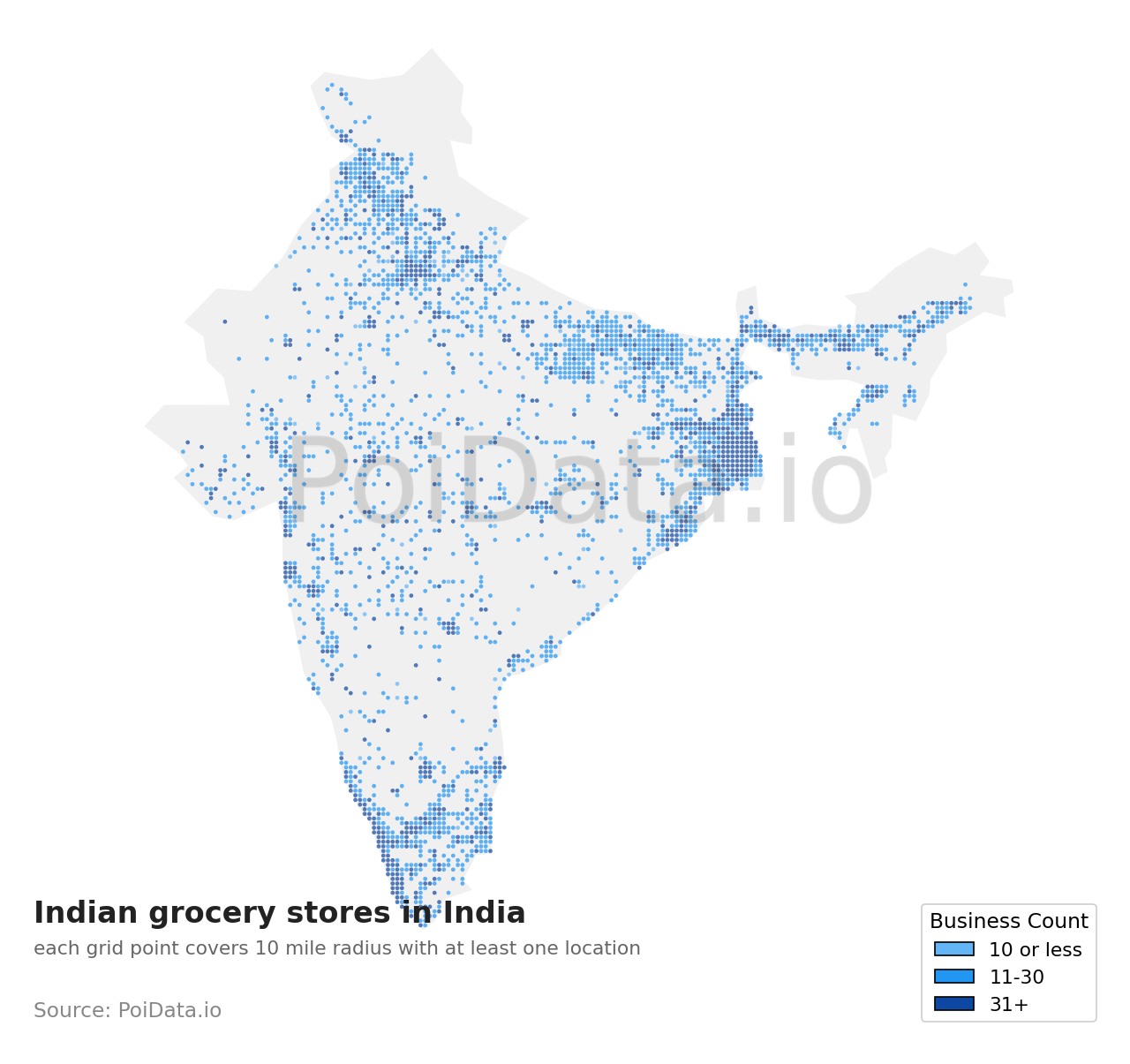Indian grocery store density map for India