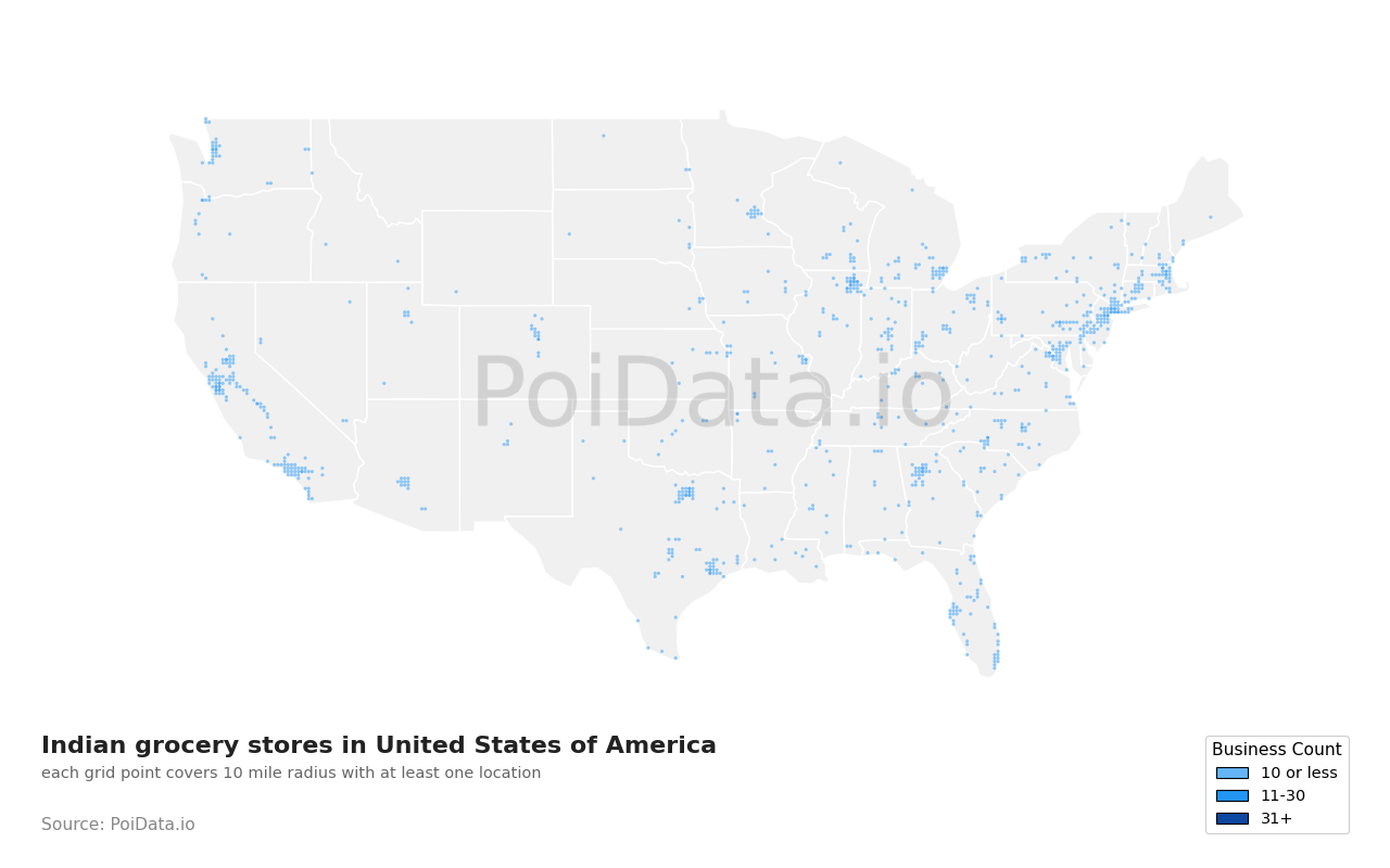 Indian grocery store density map for North Carolina, United States