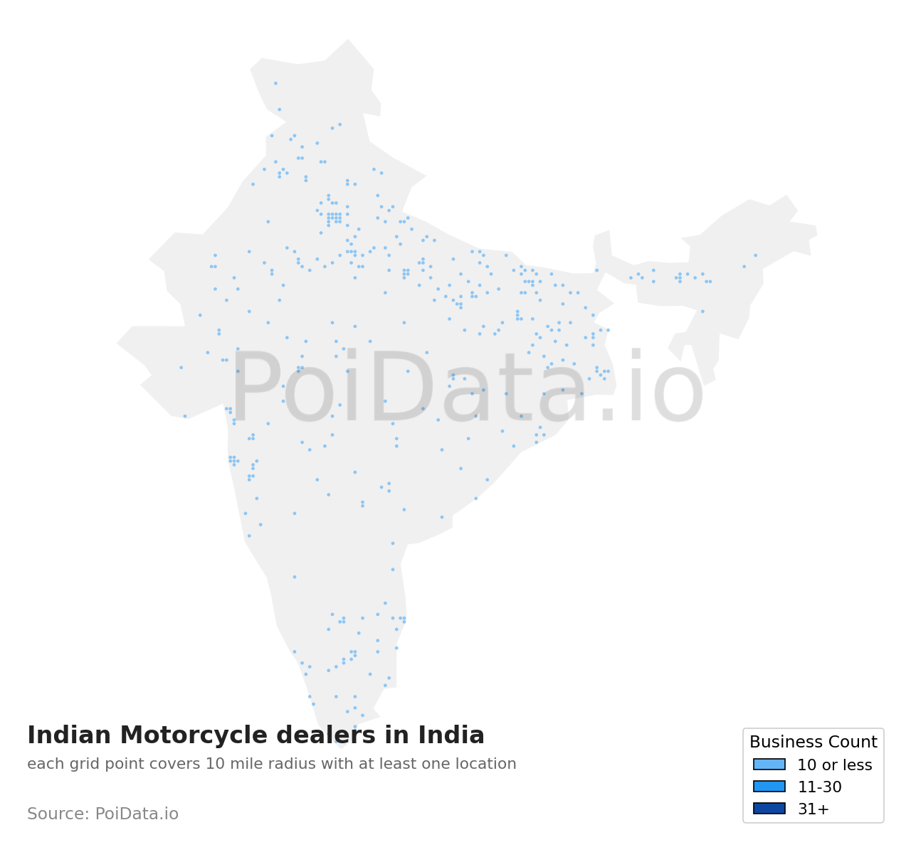 Indian Motorcycle dealer density map for India
