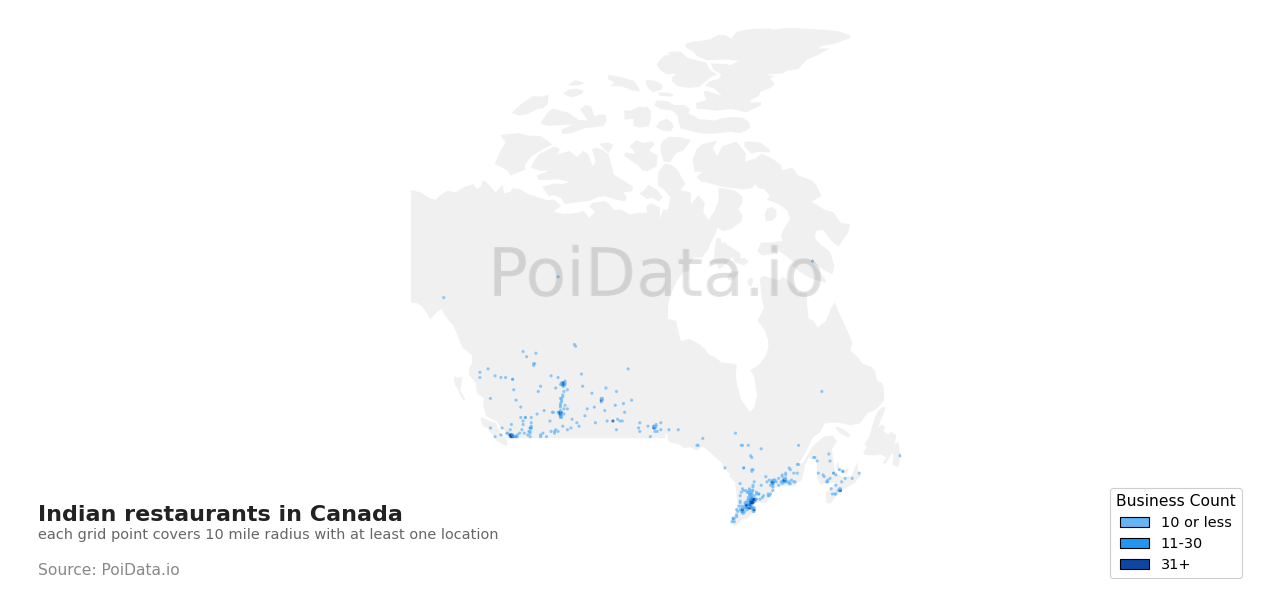 Indian restaurant density map for Ontario, Canada