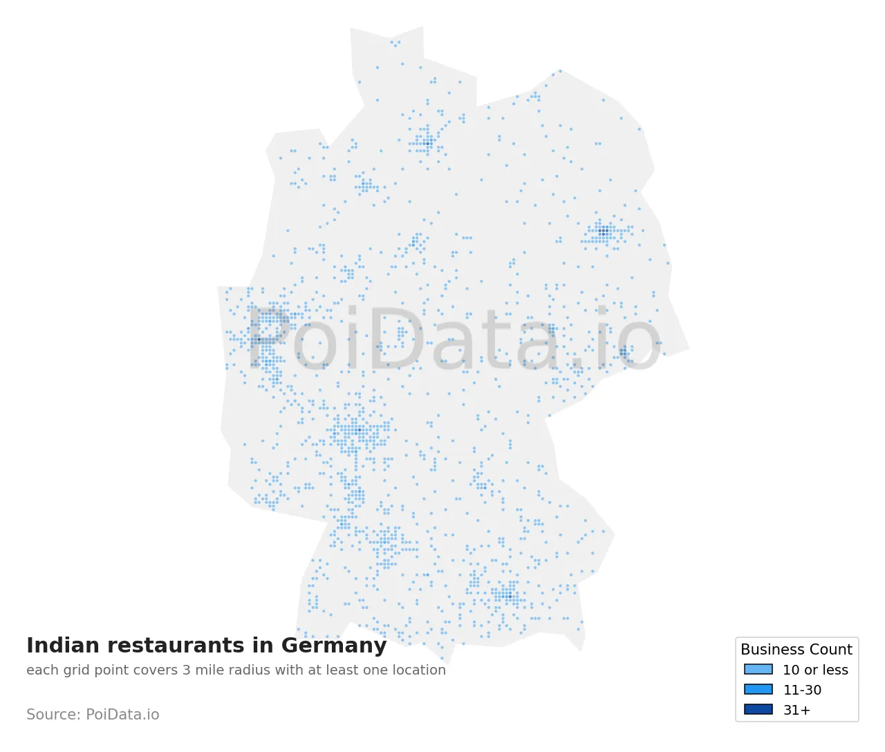 Indian restaurant density map for Germany