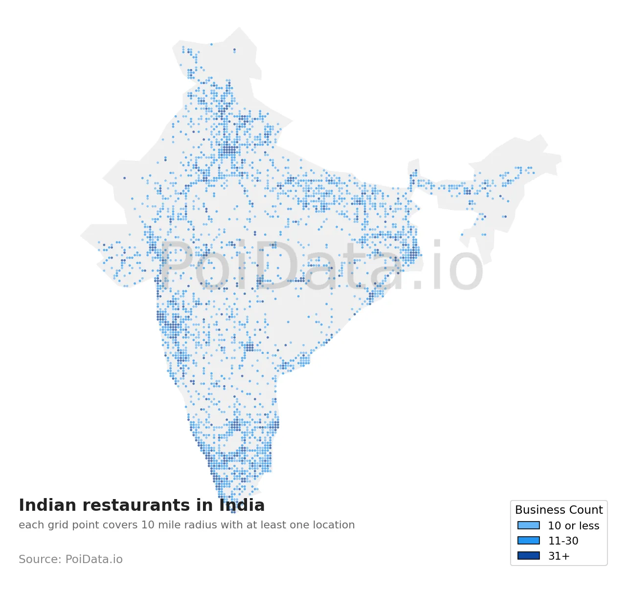 Indian restaurant density map for India