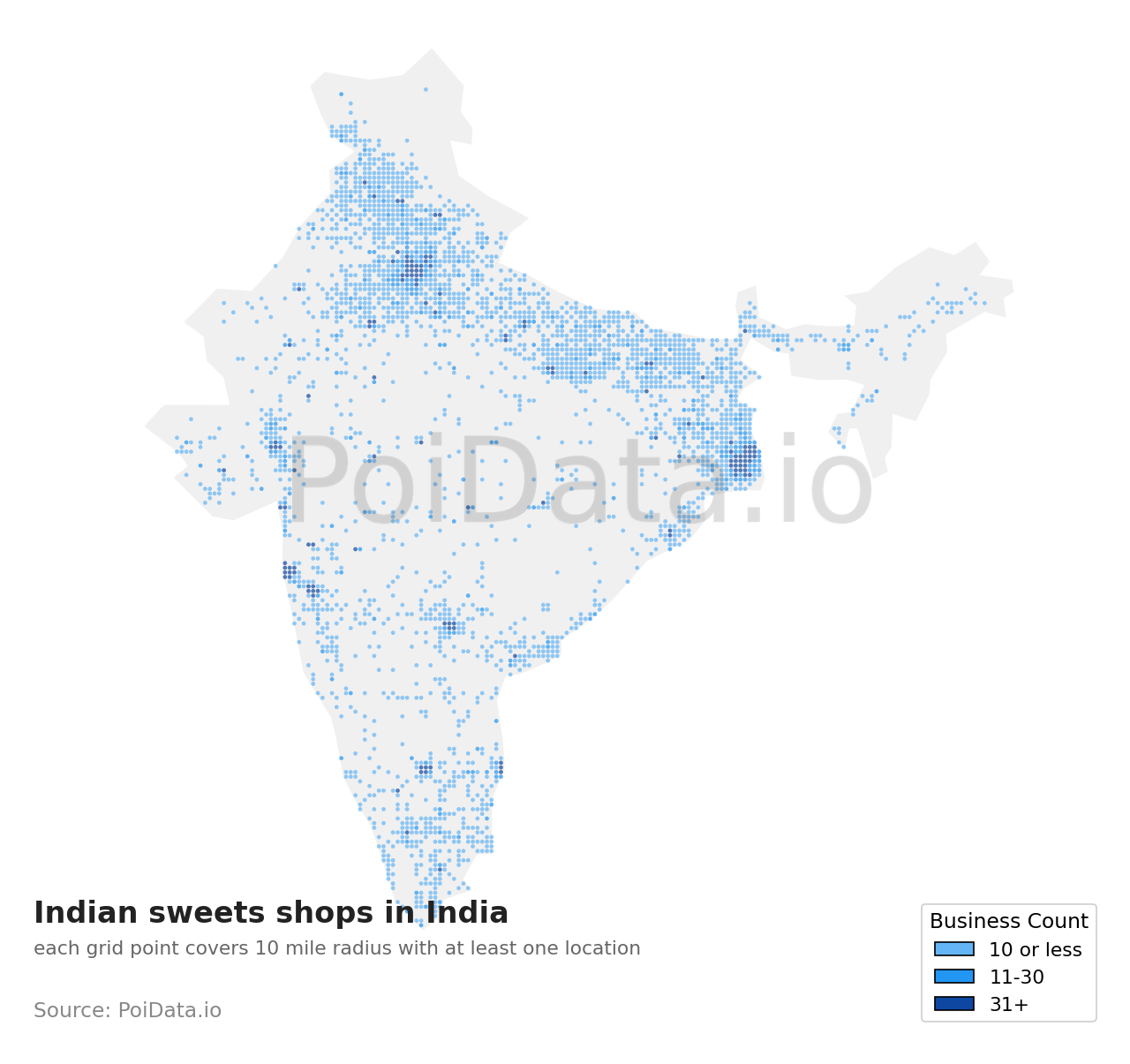 Indian sweets shop density map for India
